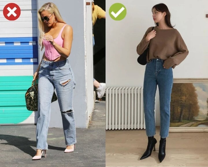 Quần jeans ống rộng ''nuốt dáng'' những cô nàng ''nấm lùn''.