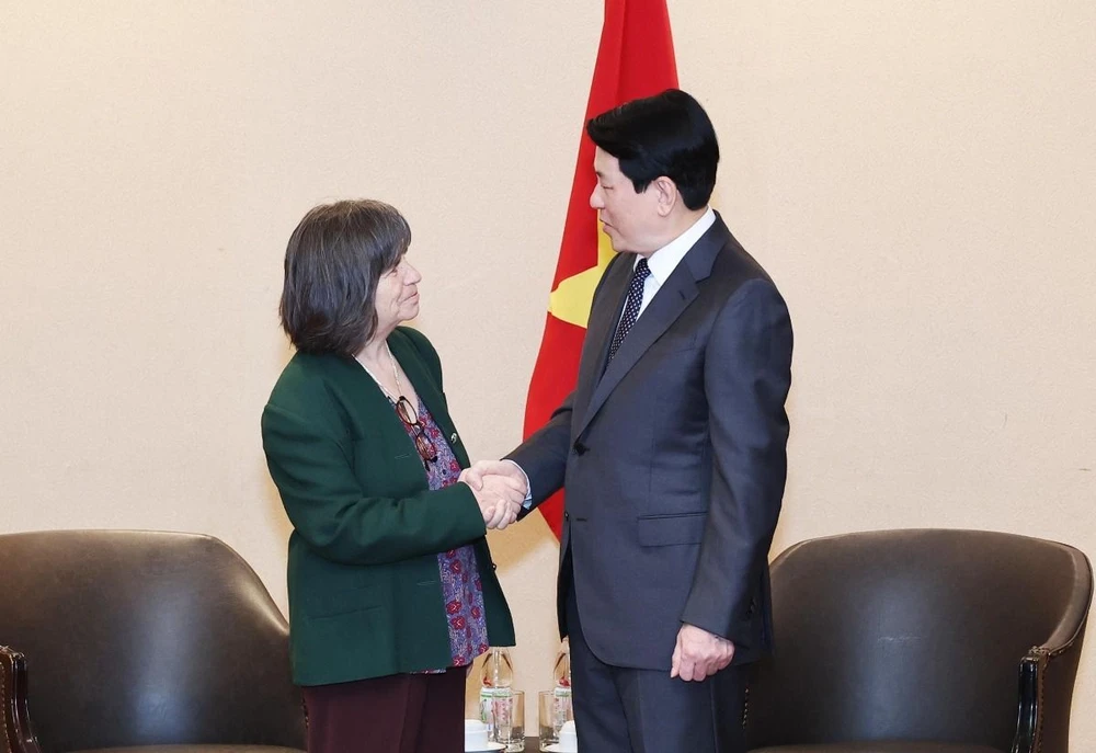 President Luong Cuong receives President of the Chile-Vietnam Friendship Cultural Institute Patricia Abarzua. (Photo: Lam Khanh/VNA)