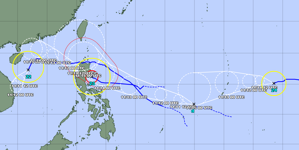 ข่าวพายุล่าสุด 11/11: พายุ 3 ลูก ได้แก่ Yinxing, Toraji และ Man-yi กำลังเคลื่อนตัว