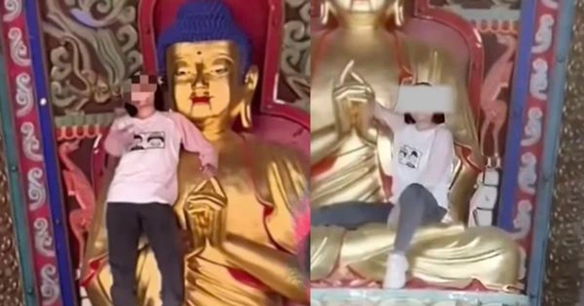 Empörung über Touristin, die auf Buddhastatue klettert und alle auffordert, „niederzuknien“