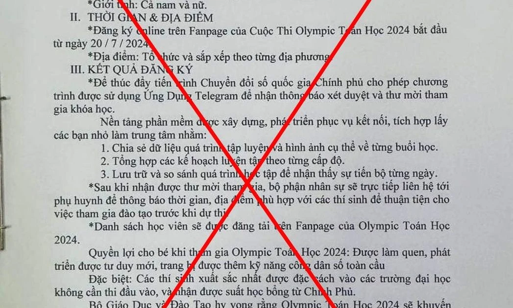 Cảnh báo việc giả mạo văn bản của Bộ Giáo dục và Đào tạo mời tham gia Olympic Toán 2024