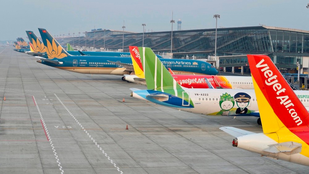 Airplanes of airlines at Noi Bai International Airport. (Photo: PV/Vietnam+)