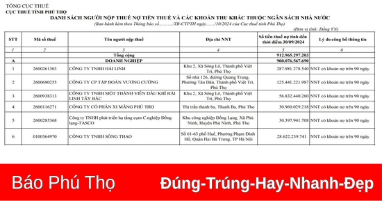 Nhiều doanh nghiệp lớn nợ thuế hàng trăm tỷ đồng