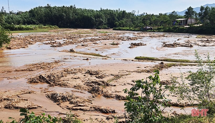 វាលស្រែត្រូវបានកប់ ប្រជាជននៅស្រុក Ky Anh ជួបការលំបាកក្នុងការផលិត