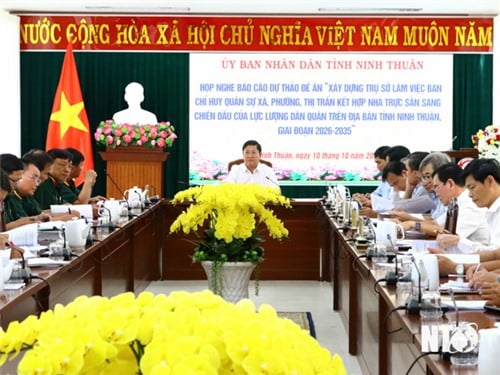 The Provincial People's Committee listened to the report on the draft Project "Construction of working headquarters for the Military Command of communes, wards and towns"