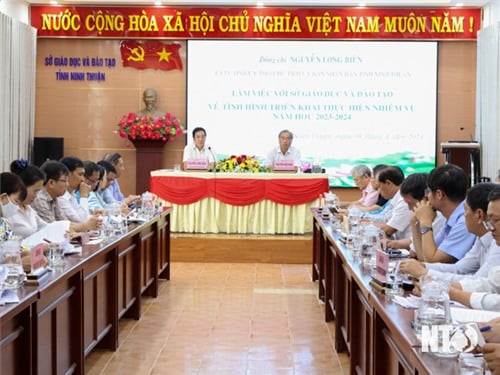 Comrade Nguyen Long Bien, Member of the Provincial Party Committee, Vice Chairman of the Provincial People's Committee worked with the Department of Education and Training.