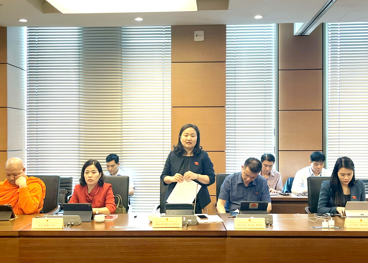ผู้แทน Pham Thuy Chinh กล่าวสุนทรพจน์ในการอภิปราย ภาพ: ผู้สนับสนุน
