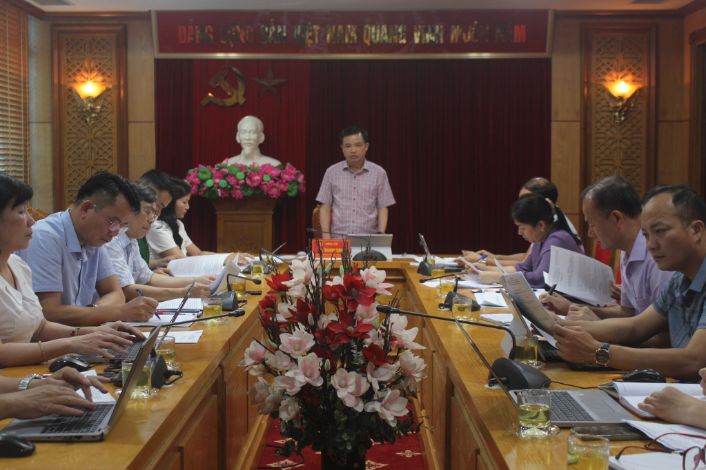 Comrade Be Thanh Tinh, Member of the Provincial Party Standing Committee, Head of the Provincial Party Committee's Propaganda Department, Head of the Communications Subcommittee, gave a speech directing the meeting.