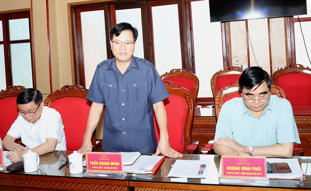 Chairman of the Provincial Party Committee's Inspection Commission Tran Quang Minh discussed at the meeting.