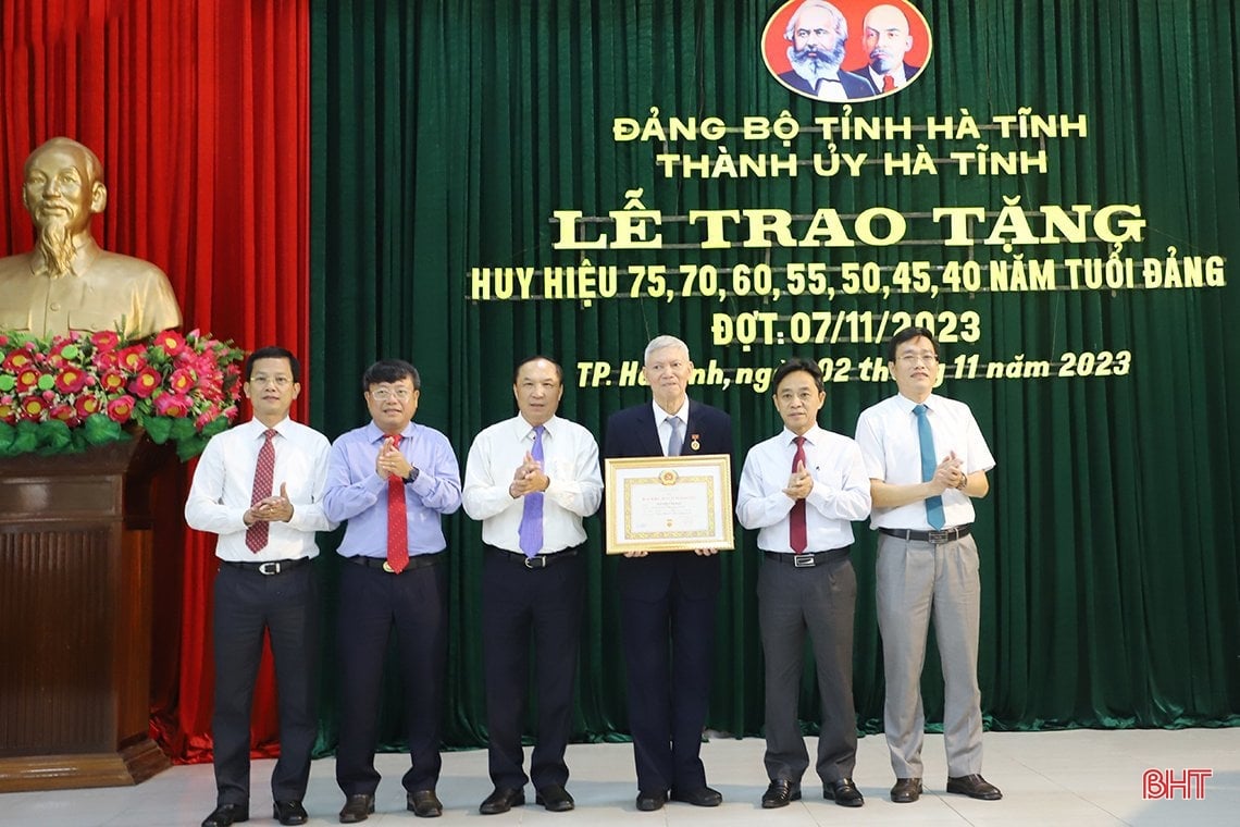 Provincial leaders award Party badges to party members in Ha Tinh city