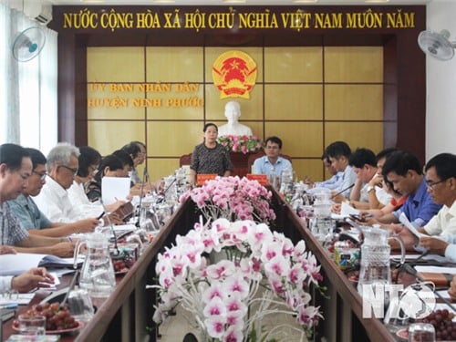 The monitoring delegation of the Vietnam Fatherland Front Committee of the province worked with the People's Committee of Ninh Phuoc district.