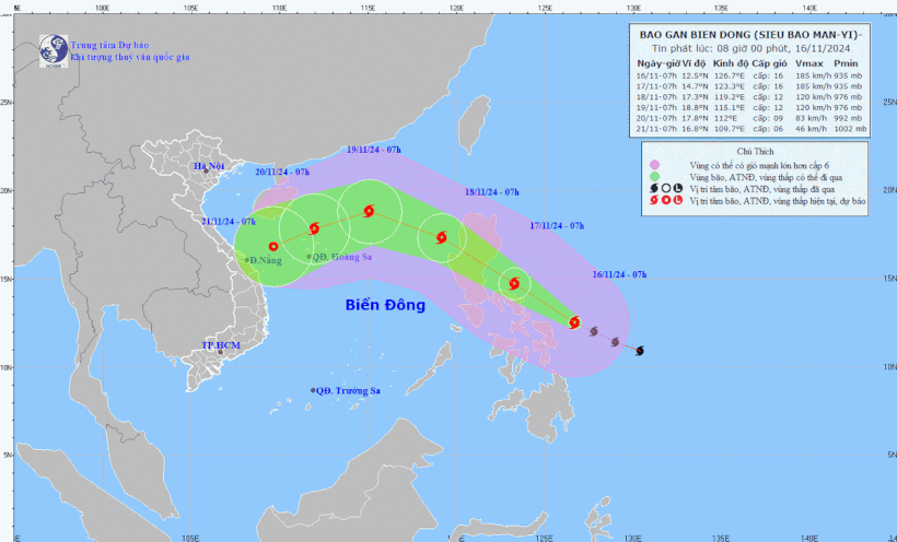 台風マンイーは強風域に達し、風速は17度を超えるスーパー台風に発達