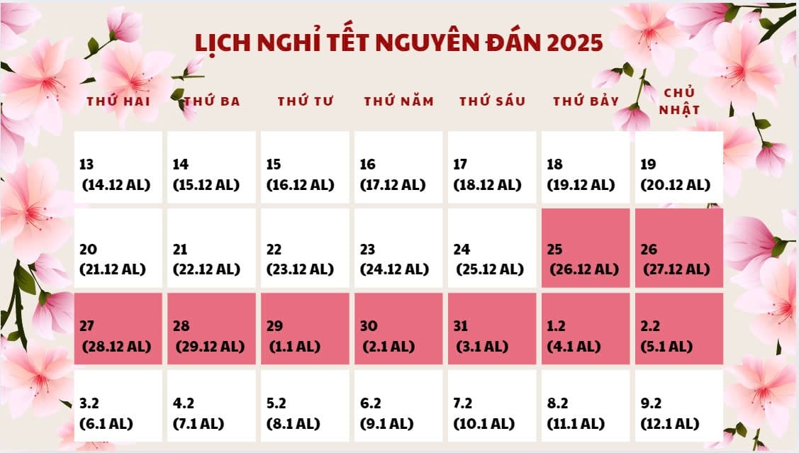 Feiertagsplan zum chinesischen Neujahr 2025. Foto: Dan Thanh