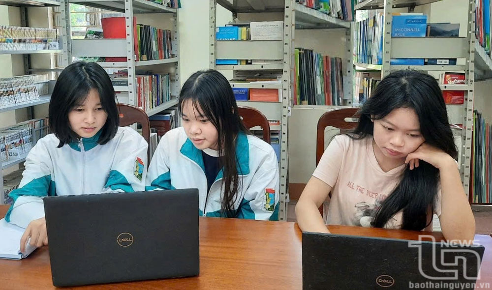 Von Januar bis Ende Oktober 2024 hat die Thai Nguyen Provincial Library über 600 Leserausweise ausgegeben. Im Bild: Leser greifen in der Thai Nguyen Provincial Library auf Informationen zu.