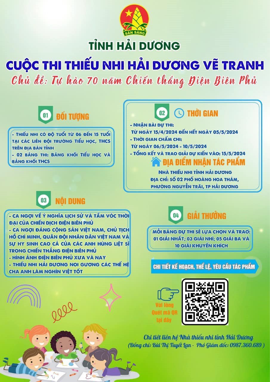 Hải Dương tổ chức cuộc thi vẽ tranh thiếu nhi "Tự hào 70 năm Chiến thắng Điện Biên Phủ"