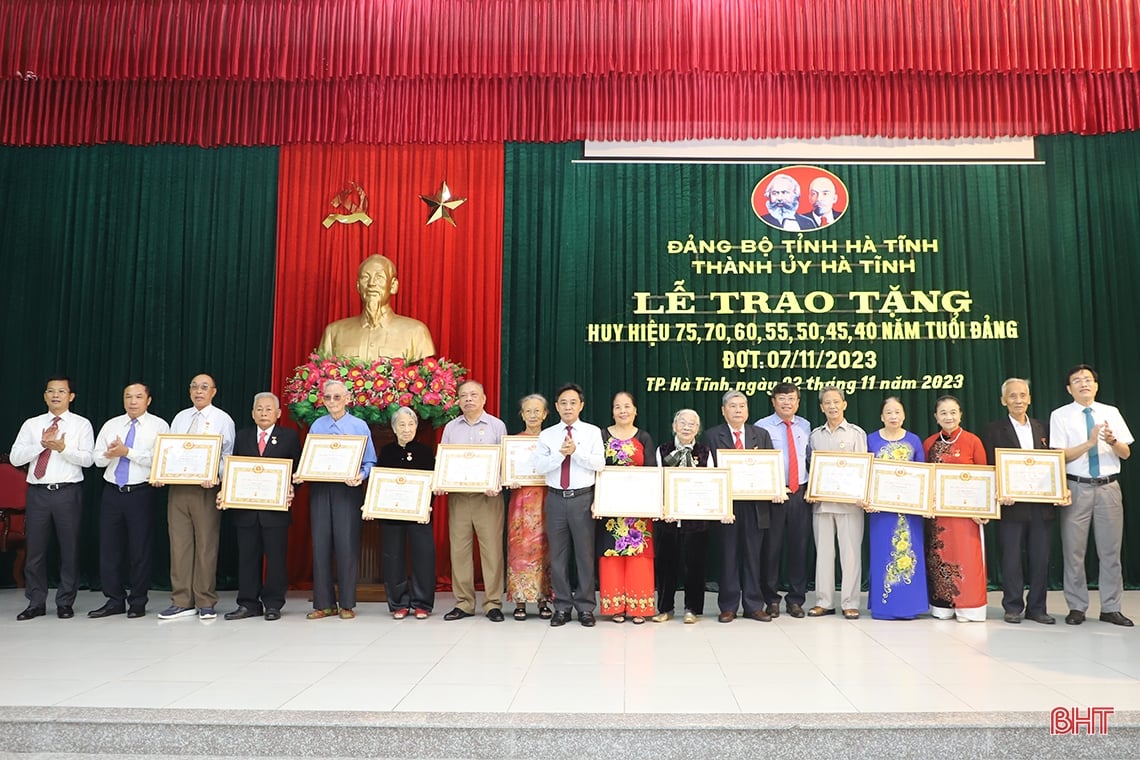 Provincial leaders award Party badges to party members in Ha Tinh city