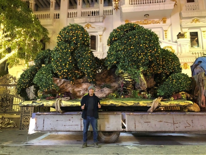 Una maceta con mandarinas de más de cinco metros de largo fue transportada a Hai Duong. Foto: Viet An