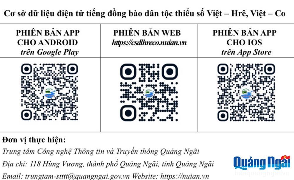 少数民族言語の電子データベースアプリケーションをダウンロードするためのQRコード Viet-Hre、Viet-Co。写真：MY DUYEN