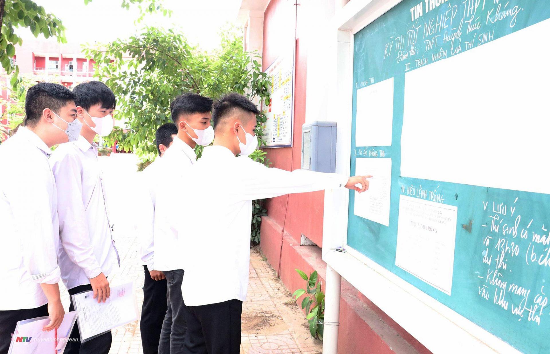Thí sinh dự thi tại điểm thi Trường THPT Huỳnh Thúc Kháng xem số báo danh, phòng thi và làm thủ tục dự thi.