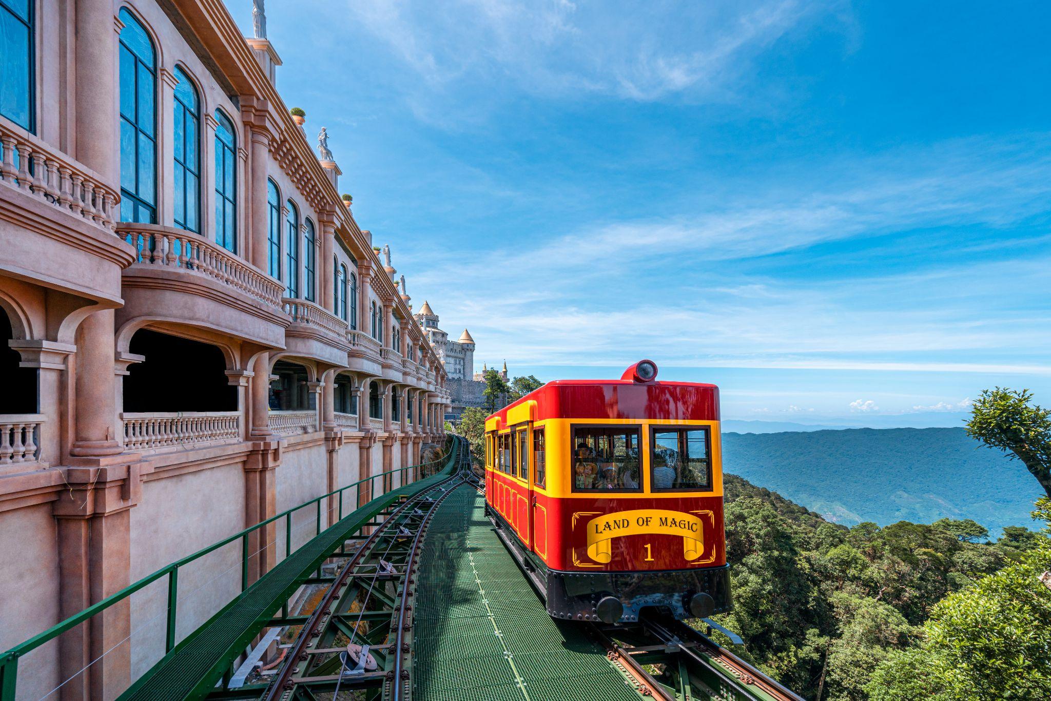 Mountain train at Sun World Ba Na Hills with impressive panoramic views