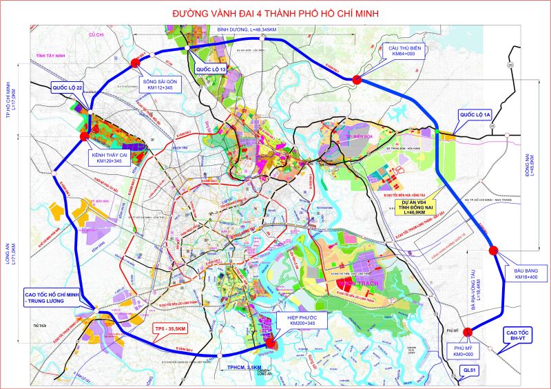 Mapa general de la ruta de la circunvalación 4 de la ciudad de Ho Chi Minh.