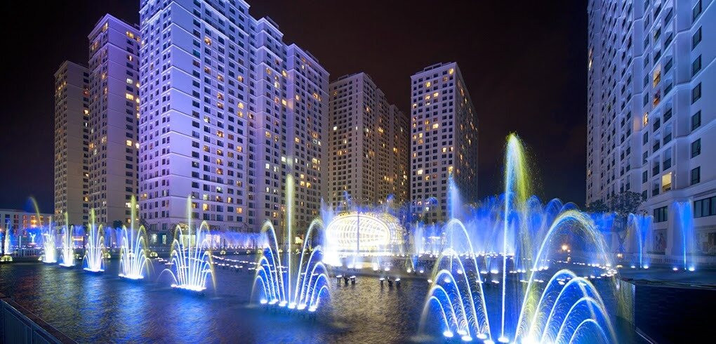 Times City water music stage is located at the large lake right at the entrance from the welcome gate of Times City.