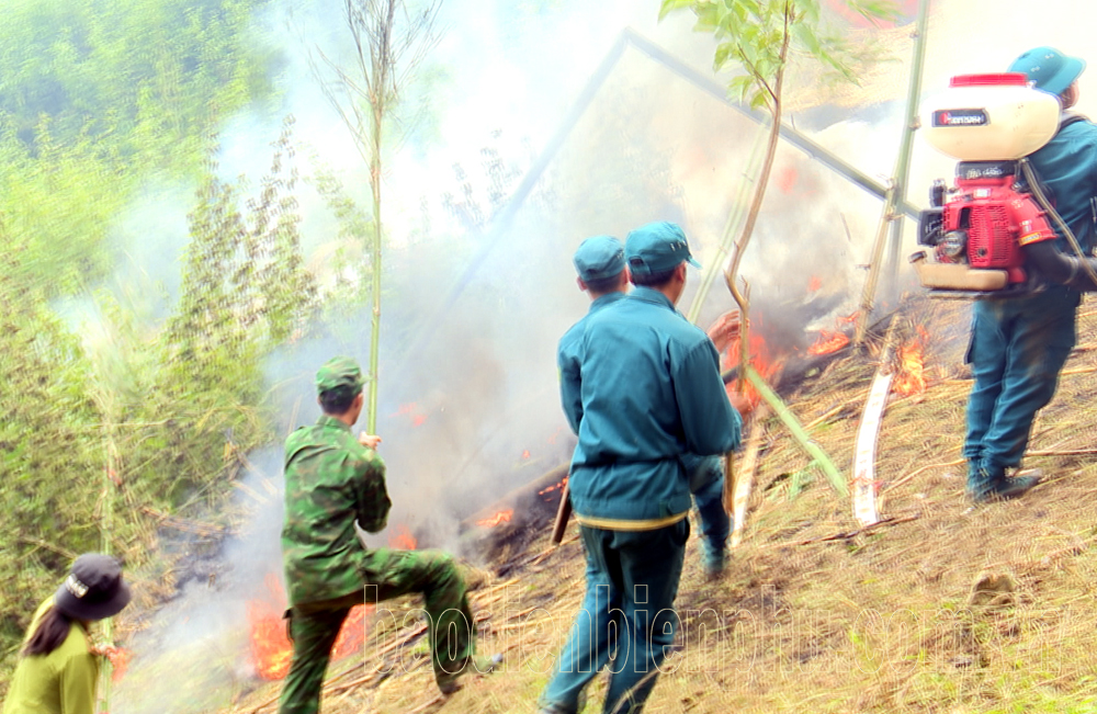 Dien Bien district organizes forest fire prevention and fighting drills in 2024