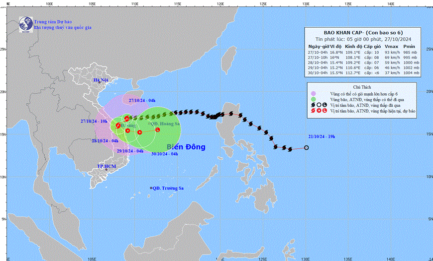 La tempête n° 6 se trouve à environ 125 km à l'est-nord-est de Da Nang.