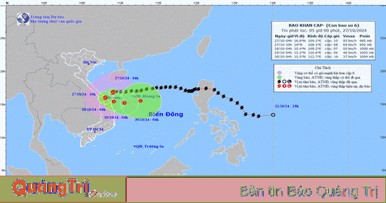 Bão số 6 cách Đà Nẵng khoảng 125 km về phía Đông Đông Bắc