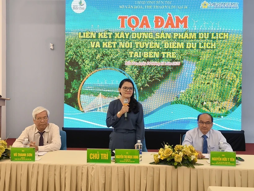 La subdirectora del Departamento de Cultura, Deportes y Turismo de la provincia de Ben Tre, Nguyen Thi Ngoc Dung, habló en el seminario. (Foto: Huynh Phuc Hau/VNA)