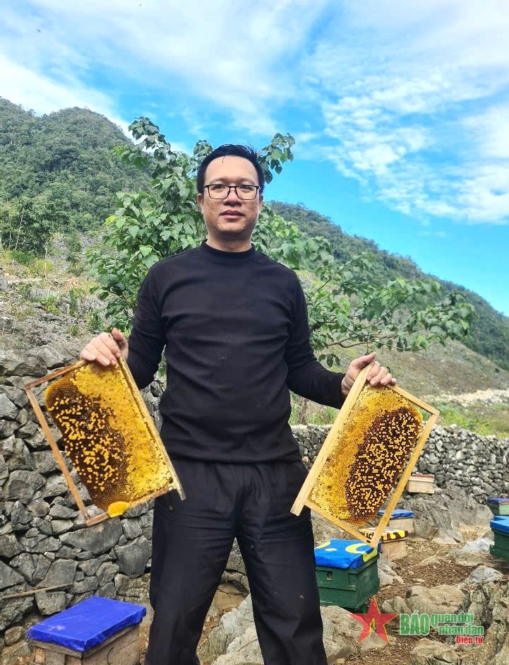 ครอบครัวของนาย Hoang Ngoc Cuong ในอำเภอ Meo Vac (ห่าซาง) ในเขตอำเภอเมียววัค (ห่าซาง) มีรังผึ้งมากกว่า 70 รัง หลังจากฤดูเก็บเกี่ยวสะระแหน่แต่ละครั้ง สามารถเก็บน้ำผึ้งได้ประมาณ 250 ลิตร