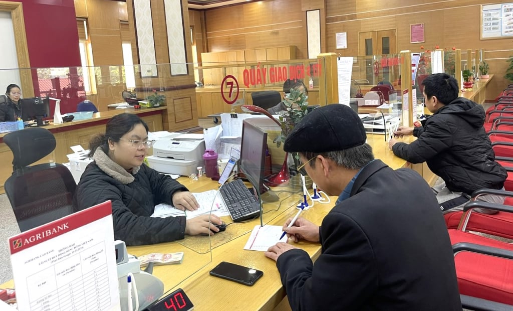 Customers transact at Agribank Cao Bang branch.