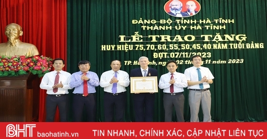 Lãnh đạo tỉnh trao Huy hiệu Đảng cho đảng viên ở TP Hà Tĩnh