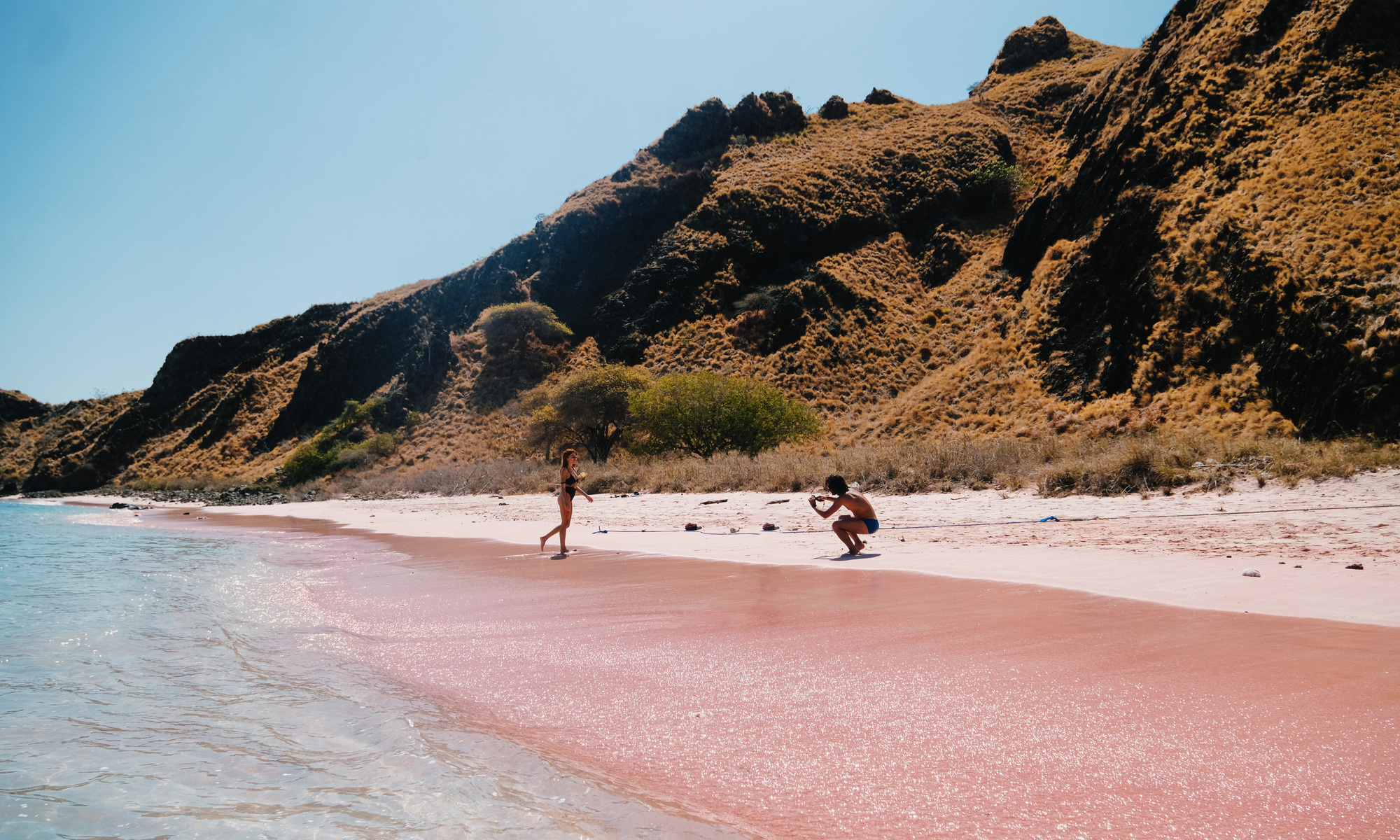 La plage rose d'Indonésie vue par les touristes vietnamiens