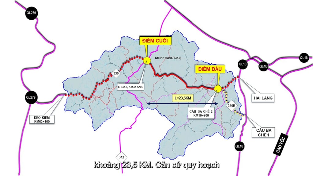 Предлагаемый маршрут проекта по реконструкции и модернизации провинциальной дороги 330, участок от города Ба Че до провинциальной дороги 342