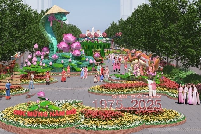 90 Schlangenmaskottchen „spulen“ sich auf der Nguyen Hue Tet Blumenstraße 2025