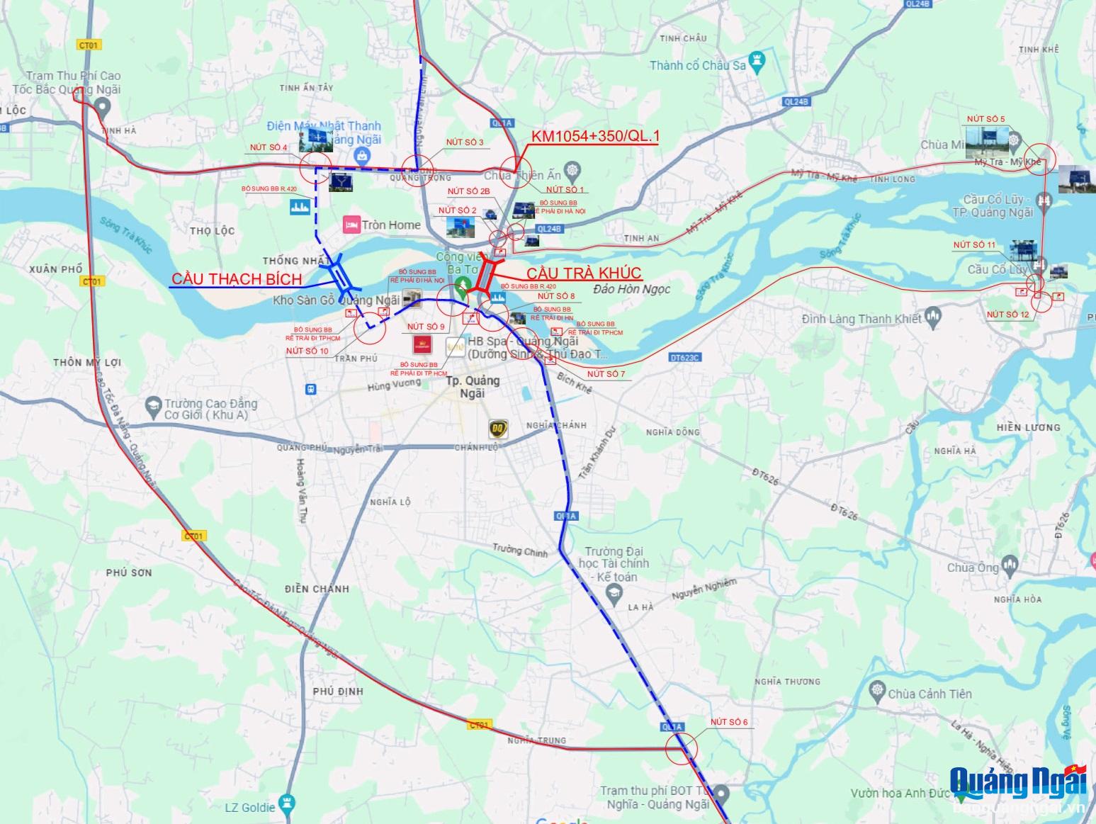 Расположение знаков, установленных во время строительства моста Тра Кхук 2.