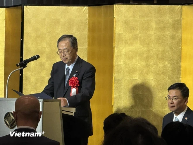 El presidente del partido Komeito, Saito Tetsuo, pronunció un discurso en la ceremonia. (Foto: Pham Tuan/Vietnam+)