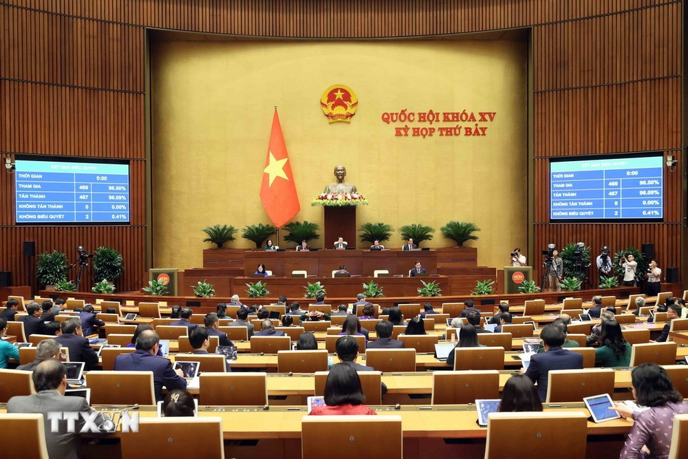 Quốc hội biểu quyết thông qua Nghị quyết về việc thực hiện Nghị quyết số 43/2022/QH15 ngày 11/01/2022 của Quốc hội về chính sách tài khóa, tiền tệ hỗ trợ Chương trình phục hồi, phát triển kinh tế-xã hội và các nghị quyết của Quốc hội về một số dự án quan trọng quốc gia. (Ảnh: An Đăng/TTXVN)