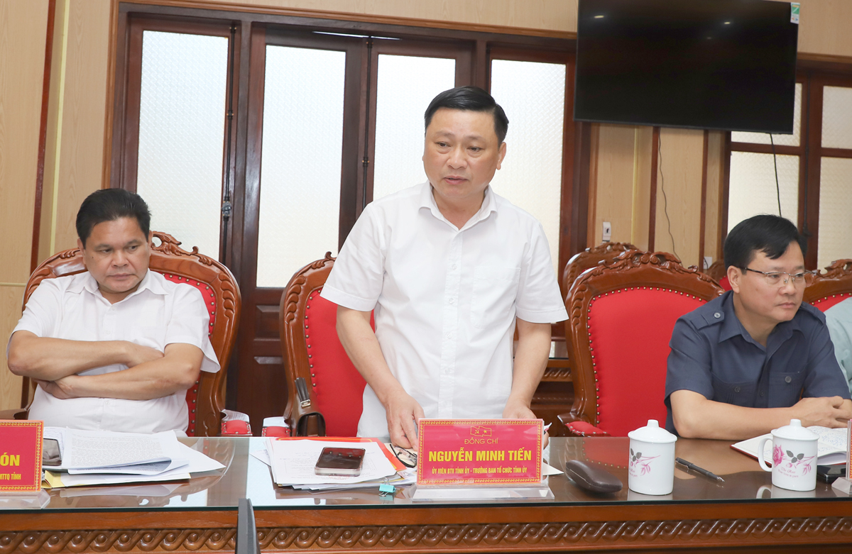 Head of the Provincial Party Committee's Organization Committee Nguyen Minh Tien discussed at the meeting.
