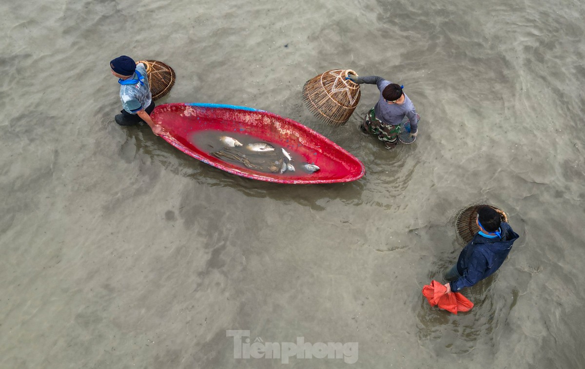 気温16度の寒い中、何百人もの人々が幸運を祈って魚を捕まえるために畑へ出かけます（写真13）