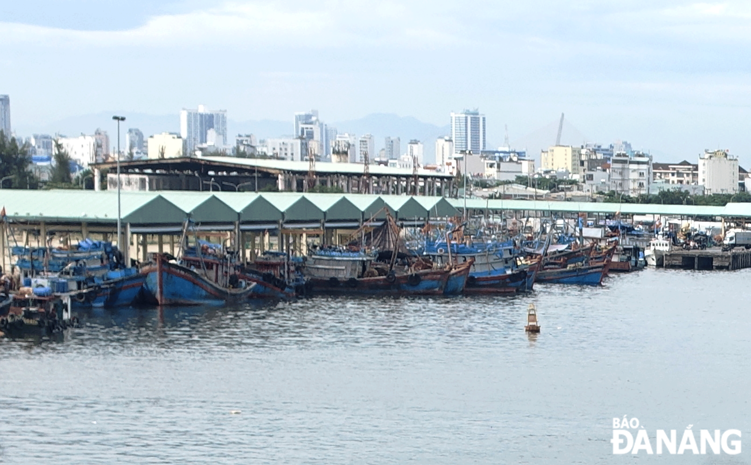 Le quai couvert nouvellement construit et mis en service permet à de nombreux bateaux de pêche d'accoster en même temps, de charger et de décharger facilement des fruits de mer et de recevoir de la nourriture, de l'eau potable et de la logistique de pêche. Photo : HOANG HIEP
