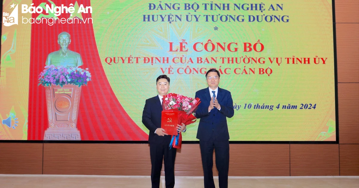 Le Comité permanent du Comité provincial du Parti de Nghe An a mobilisé, assigné et nommé le secrétaire de l'Union provinciale de la jeunesse pour occuper le poste de secrétaire du Comité provincial du Parti du district de Tuong Duong.