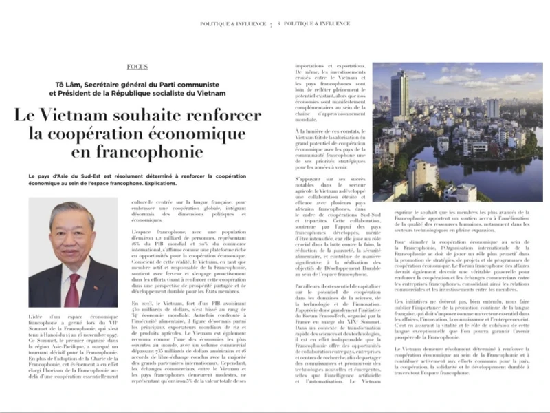 Artículo del Secretario General y Presidente To Lam en la revista Influences. (Foto: baoquocte.vn)