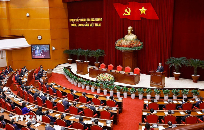 Scene of the closing session of the 13th Party Central Committee Conference. (Photo: Doan Tan/VNA)