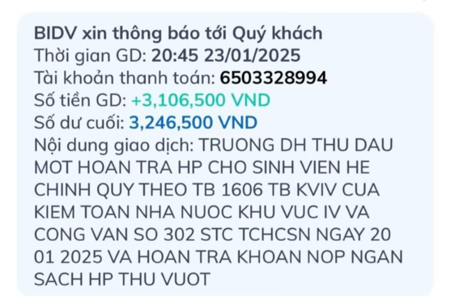 Trường Đại học Thủ Dầu Một trả lại hàng chục tỷ đồng cho sinh viên ảnh 1