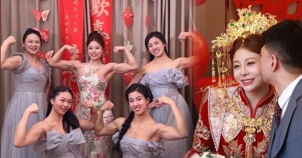 Bride and bridesmaids show off their muscular bodies at a viral wedding