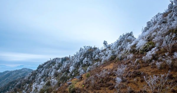 Snow covers the high mountains of Mu Cang Chai