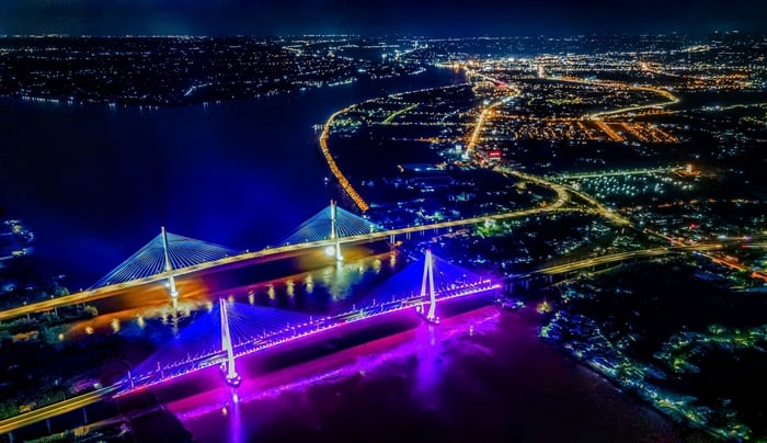 My Thuan Bridge 1 and 2 at night. Photo: NGO ANH KHOA