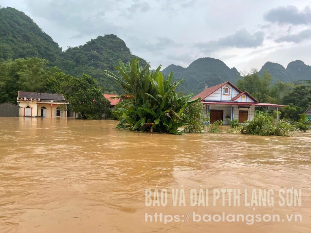 Nước lũ dâng cao tại xã Yên Bình